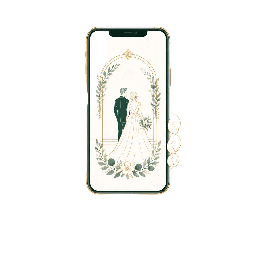 Elegant emerald and gold digital wedding invitation shown on a phone